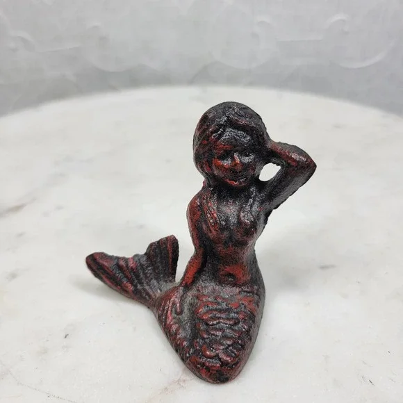 Vintage Heavy Cast Iron Mermaid Figurine 2.5" Nautical Coastal Decor Whimsigoth - Picture 1 of 10